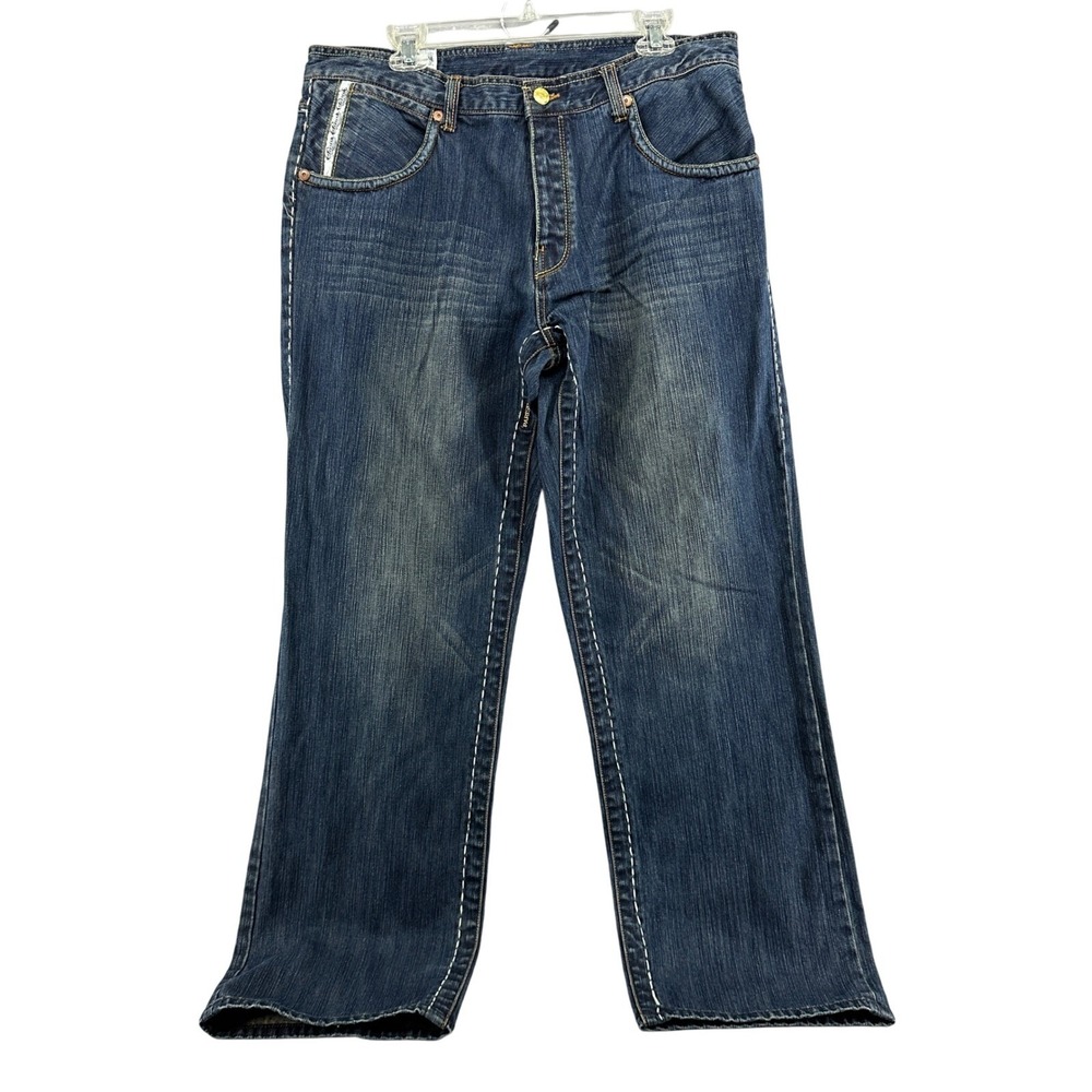 Parish‎ Dark Wash Denim Jeans Relaxed Fit White Stitching Mens Size 38x32